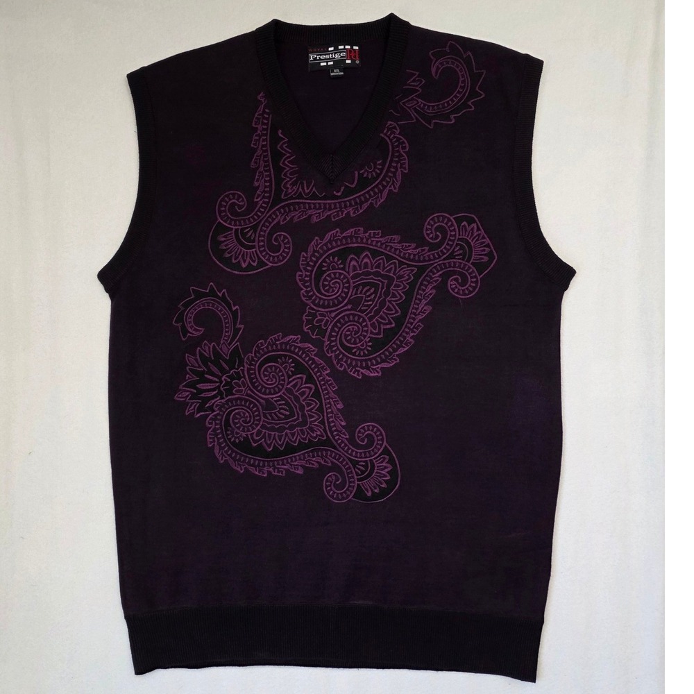 Royal Prestige Paisley Knit Sweater Vest 4XL Purple Rayon Blend Retro Art Deco
